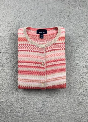 Gilet/Cardigan fin style Noël scandinave - Lands’End - Rose / Gris / Beige - XS Femme (M 10/12 ans), marque: Lands' End, état: Très bon état, taille: XS / 34 / 6, 24,90 €, 26,85 € Protection acheteurs (Pro) incluse