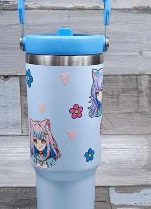 Gourde – Bleue “Cat Girl & Flowers”, état: Neuf sans étiquette, 24,00 €, 25,90 € Protection acheteurs incluse