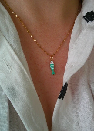 Petit poisson vert menthe 🌟 sardine, truite 🌟 collier acier inoxydable réglable ajustable doré, marque: acier inoxydable, état: Très bon état, 8,00 €, 9,10 € Protection acheteurs (Pro) incluse