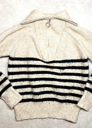 Pull court zippé col camionneur côtelé crop • beige chiné & rayures noires • style marin rétro, marca: Kiabi, estado: Bueno, tamaño: S / 36 / 8, 5,00 €, 5,95 € Protección al comprador incluida