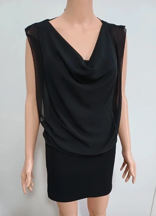 🖤 Robe noire élégante – Voilage & bas moulant texturé – Taille unique (convient 36), brand: Glamour, condizioni: Ottime, taglia: S / IT 40 / EU 36, €10.95, €12.20 include la Protezione acquisti