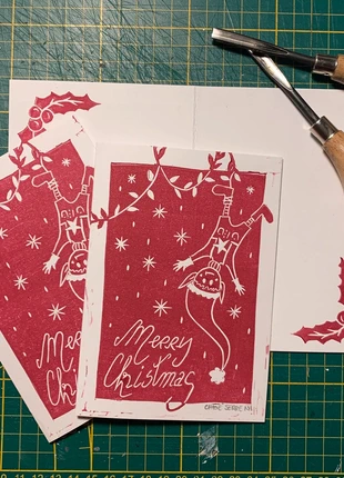 Lot de 3 cartes de Noël faites à la main - Linogravure A6, marca: Fait Main, estado: Novo com etiquetas, €6.00, €7.00 inclui Proteção do Comprador