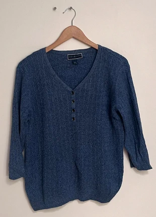 Pull col V à bouton en maille Vintage Dressing bleu - L Femme, marke: Vintage Dressing, zustand: Sehr gut, größe: L / 40 / 12, 6,00 €, 7,00 € inklusive Vinted-Käuferschutz