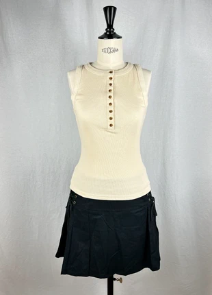 Jupe courte noire à laçages latéraux Anne Larochelle taille 38 100% lin, merk: Vintage Dressing, staat: Heel goed, maat: M / 38 / 10, € 39,00, € 41,65 inclusief Kopersbescherming