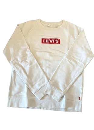 Pull/Crewneck Levi's blanc logo brodé rouge taille XXS femme, merk: Levi's, staat: Heel goed, maat: XXS / 32 / 4, € 15,00, € 16,45 inclusief Kopersbescherming