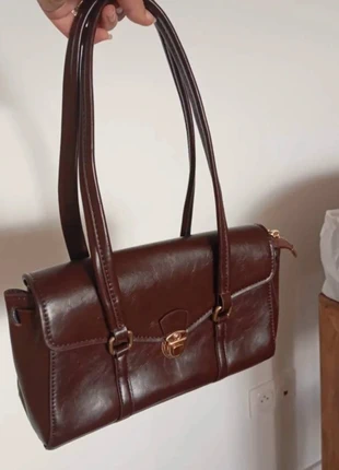 Brown baguette flap leather shoulder bag, brand: Vintage Love, condition: Very good, $27.10, $29.16 includes Buyer Protection