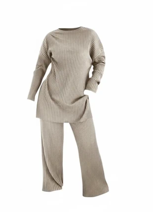 Ensemble Deux Pièces Beige Grande Taille – Pull Long & Pantalon Large Taille Élastique – Taille 56, marca: Mylène, estado: Novo sem etiquetas, tamanho: 8XL / 56 / 28, €26.20, €28.21 inclui Proteção do Comprador Pro