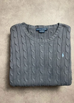 Sweat Pull torsadée col rond en maille femme | Ralph Lauren | L gris foncé| logo bleu coton |#RL304, brand: Ralph Lauren, condition: Very good, size: L / 40 / 12, €42.99, €45.84 includes Buyer Protection