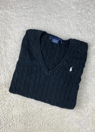 Pull Ralph Lauren Torsadé Col V Noir en coton logo blanc 2A - XL femme, marque: Ralph Lauren, état: Très bon état, taille: XL / 42 / 14, 49,99 €, 53,19 € Protection acheteurs incluse