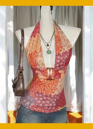 Top dos nu multicolore à imprimé ethnique et détail ceinture, merk: LOOK, staat: Heel goed, maat: S / 36 / 8, € 26,99, € 29,04 inclusief Kopersbescherming