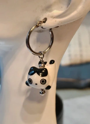 Boucles d'oreilles vintage chats porte bonheur en céramique noires et blanches et créoles argentées, marque: Vintage, état: Très bon état, 15,00 €, 16,45 € Protection acheteurs incluse