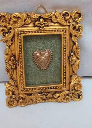 Cornice rettangolare dorata con cuore sacro, marque: Handmade, état: Neuf sans étiquette, 11,00 €, 12,25 € Protection acheteurs incluse