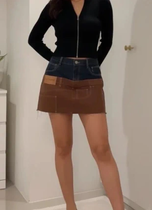 Mini-jupe patchwork denim & marron, coupe courte tendance et contraste moderne taille M, marca: Shorty, estado: Muy bueno, tamaño: M / 38 / 10, 59,00 €, 62,65 € Protección al comprador incluida