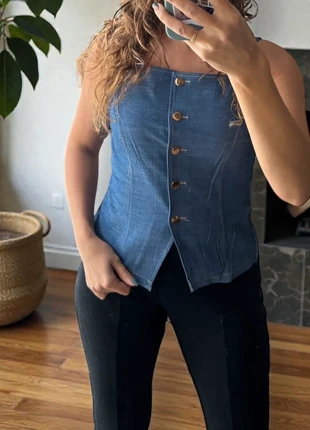 🫐🫐 Top effet jeans bleu taille 38, marca: Drôle de Copine, estado: Novo com etiquetas, tamanho: M / 38 / 10, €15.50, €16.98 inclui Proteção do Comprador