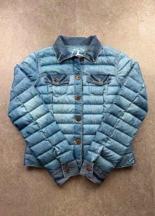 doudoune Jott bleue Acier cropped style jean usé avec col matière denim femme taille 36, brand: Jott, condition: Very good, size: S / 36 / 8, €45.00, €47.95 includes Buyer Protection