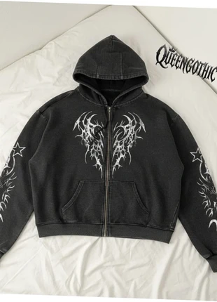 Sweat zippé noir style Gothique/Grunge à motif tribal et étoile, brand: friperie, condizioni: Ottime, taglia: M / IT 42 / EU 38, €44.90, €47.85 include la Protezione acquisti