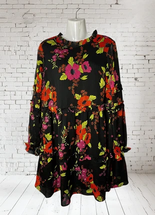 🌸 Ladies George Black Floral poppy Chiffon Frill Collar Dress (Size 10) 🖤boho, brand: George, condition: Very good, size: S / UK 8-10, £6.00, £7.00 includes Buyer Protection Pro