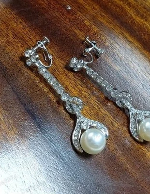 Clip On retro vtg antique style 6cm long Earrings Glass Crystal bridal Pearl silver tone, brand: NO LABEL, condition: New with tags, £4.00, £4.90 includes Buyer Protection Pro