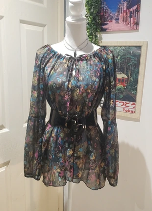 Blouse vintage y2k automnale transparent fluide à noué, merk: Vintage Dressing, staat: Heel goed, maat: XXL / 44 / 16, € 12,00, € 13,30 inclusief Kopersbescherming