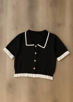Cardigan manche courte à col blanc style vintage, marca: Noir, estado: Muito bom, tamanho: S / 36 / 8, €45.00, €47.95 inclui Proteção do Comprador