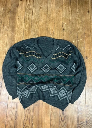 Pull maille vintage col V motifs gris multicolore L, marque: Vintage Dressing, état: Bon état, taille: L, 12,00 €, 13,30 € Protection acheteurs (Pro) incluse