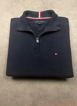Pull half zip 1/4 zip Tommy Hilfiger bleu marine col camionneur logo brodé - Taille M, brand: Tommy Hilfiger, condition: Very good, size: M, €40.00, €42.70 includes Buyer Protection
