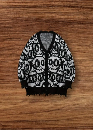 Cardigan Vintage Y2K Motifs Crâne Noir Blanc Taille M - Américain Old School USA 90s Streetwear, brand: Aesthetic, condition: Very good, size: M, €59.90, €63.60 includes Buyer Protection