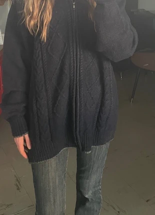 Gilet long zippé torsadé - Deer Island - laine d'agneau - oversize XL, brand: Vintage, condition: Very good, size: XL / 42 / 14, €52.00, €55.30 includes Buyer Protection