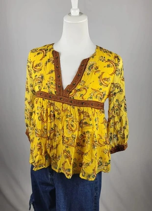 Blouse ba&sh ocre à imprimé floral bohème 100% viscose fluide col V brodé taille 1, brand: Ba&sh, condition: Very good, size: S / 36 / 8, €32.00, €34.30 includes Buyer Protection Pro