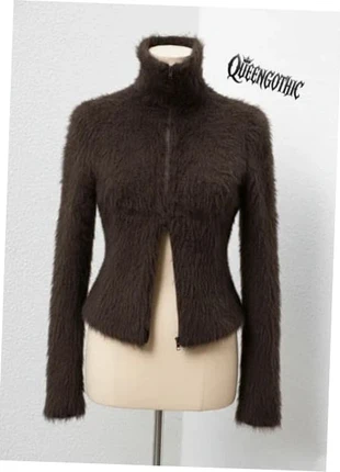 Gilet court zippé marron en matière duveteuse, style fausse fourrure ou Angora, brand: friperie, condizioni: Nuovo senza cartellino, taglia: M / IT 42 / EU 38, €55.90, €59.40 include la Protezione acquisti