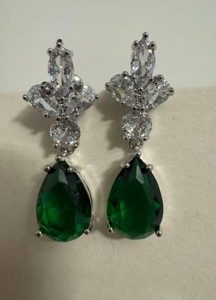 Elegant Cubic Zirconia Water Drop Earrings Emerald Green and Silver, condition: New with tags, £8.00, £9.10 includes Buyer Protection