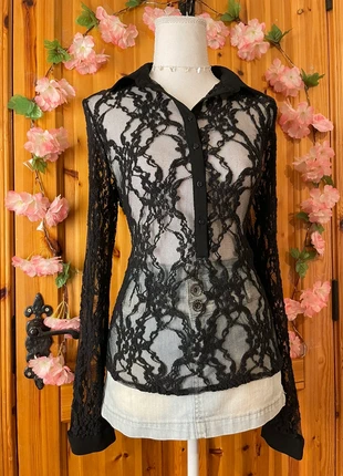 Sheer Lace Long Sleeve Blouse | Button Front | Gothic Romance | 824., brand: Romance, condition: Very good, size: L / 40 / 12, €17.50, €19.08 includes Buyer Protection
