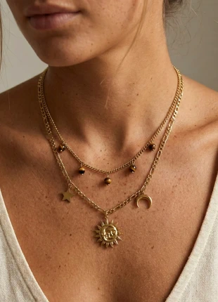 Neu|Boho Halskette – Sonne, Mond & Stern, 18K vergoldet, wasserfest, brand: Boho Style, condizioni: Ottime, €13.50, €14.88 include la Protezione acquisti