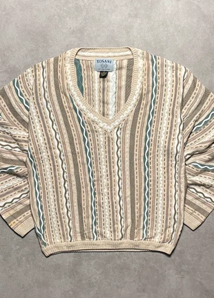 Vintage 3D coogi style knit col V beige made in Canada Tosani L, brand: Vintage Dressing, condition: Very good, size: L, €40.00, €42.70 includes Buyer Protection