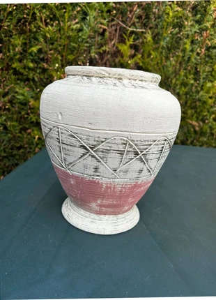 Vase en céramique rustique blanc et rose effet vieilli – style artisanal, marca: Vintage Boutique, estado: Muito bom, €7.99, €9.09 inclui Proteção do Comprador