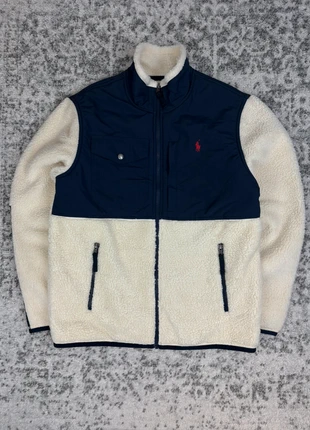 Veste d’hiver polaire beige et bleu marine Ralph Lauren logo brodé taille M homme old Monney qr code, marque: Ralph Lauren, état: Très bon état, taille: M, 144,00 €, 151,90 € Protection acheteurs incluse