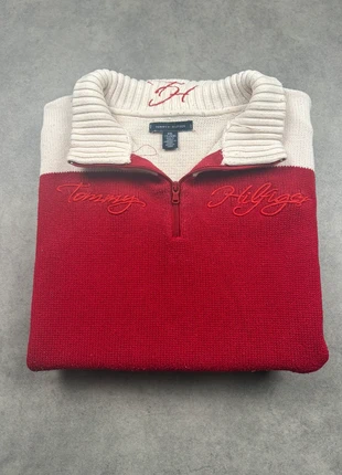 Pull half zip 1/4 zip Tommy Hilfiger Vintage rouge et blanc col camionneur - Taille XXL, brand: Tommy Hilfiger, condition: Very good, size: XXL / 44 / 16, €35.00, €37.45 includes Buyer Protection