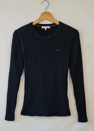 Pull Tommy Hilfiger détails torsades Bleu Marine - Très bon état - Taille XS (Mesures en photo), merk: Tommy Hilfiger, staat: Heel goed, maat: XS / 34 / 6, € 25,00, € 26,95 inclusief Kopersbescherming Pro