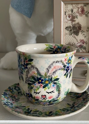 Bolesławiec przepiękny zestaw filiżanka plus talerzyk kotek Unikat!, merk: BOLESLAWIEC, staat: Nieuw zonder prijskaartje, € 19,00, € 20,65 inclusief Kopersbescherming