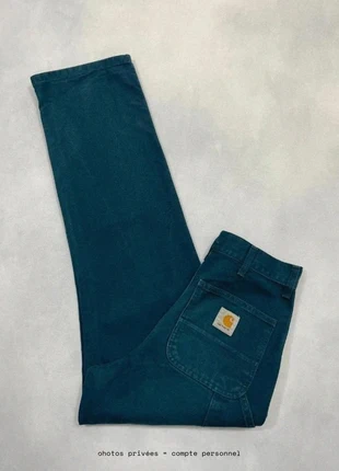 Jean Carhartt wip Vert bleuté  Large Single Knee Pant Baggy Carpenter Denim Taille S w27 /421, merk: Carhartt, staat: Heel goed, maat: W27 | FR 36, € 49,00, € 52,15 inclusief Kopersbescherming