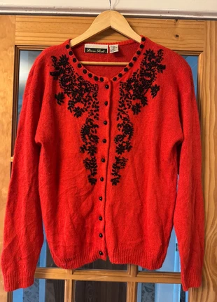 Vintage Dana Scott Beaded Silk Angora Cardigan Red Black M, brand: Dana Scott, condition: Very good, size: M / UK 12-14, £19.99, £21.69 includes Buyer Protection