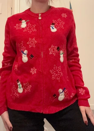 Gilet/cardigan pull de Noël rouge brodé 90s, marke: Vintage Dressing, zustand: Sehr gut, größe: M / 38 / 10, 45,00 €, 47,95 € inklusive Vinted-Käuferschutz