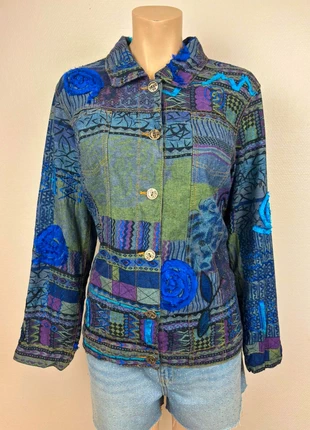 Veste tapestry brodée vintage femme S patchwork bleu violet vert bohème chic Y2K artwear, marca: Vintage Dressing, estado: Muito bom, tamanho: S / 36 / 8, €29.90, €32.10 inclui Proteção do Comprador