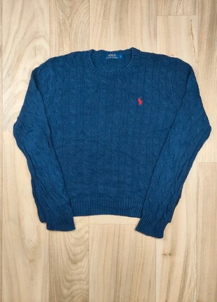 Pull torsadé bleu marine, Polo Ralph Lauren, vintage Y2K, broderie logo rouge, taille L homme, brand: Ralph Lauren, condition: Very good, size: L, €39.00, €41.65 includes Buyer Protection Pro