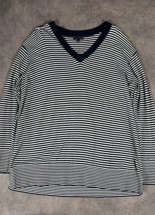 Pull En Col V Tommy Hifilger à rayures blanche et bleu marine | Logo Brodé | Taille XXL Femme, marca: Tommy Hilfiger, estado: Muito bom, tamanho: XXL / 44 / 16, €18.90, €20.55 inclui Proteção do Comprador