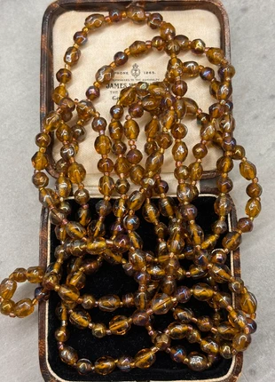 Vintage Czech Glass Amber Single Strand Topaz Iridescent Glass Beads Necklace, brand: vintage Czech glass necklace, condition: Good, £14.00, £15.40 includes Buyer Protection