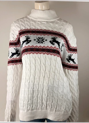 McNeal White Nordic Cotton Sweater with Reindeer Pattern, Size L, merk: Vintage Dressing, staat: Heel goed, maat: L / 40 / 12, € 27,90, € 30,00 inclusief Kopersbescherming