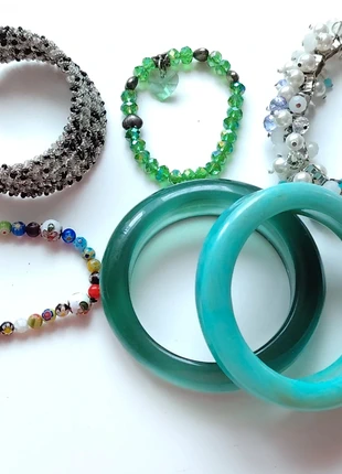 Green tone bangles and bracelets boho layering job lot bundle, brand: NO LABEL, condition: Good, £3.00, £3.85 includes Buyer Protection Pro