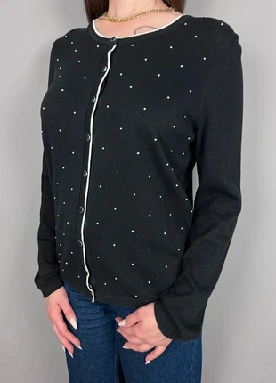 gilet Tommy Hilfiger noir à pois blancs bordure contrastée - L femme - coton LTH 292, marque: Tommy Hilfiger, état: Très bon état, taille: L / 40 / 12, 16,00 €, 17,50 € Protection acheteurs (Pro) incluse