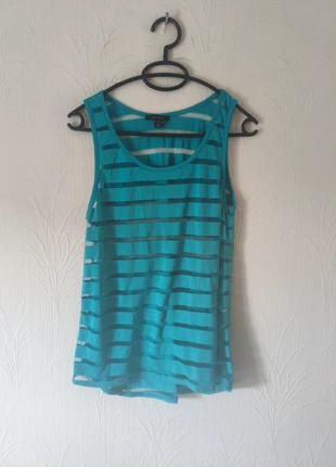 Débardeur lignée turquoise/transparent Amisu M, merk: Amisu, staat: Heel goed, maat: M / 38 / 10, € 5,00, € 5,95 inclusief Kopersbescherming